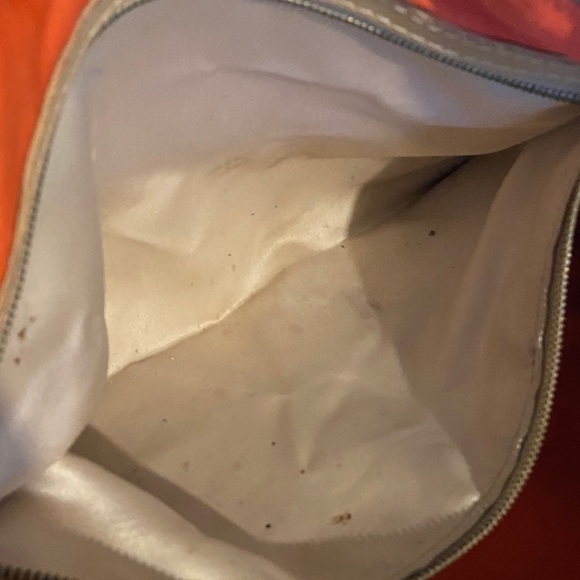 Escada Exotics Cream Woven Leather Shoulder Bag Orange Lining 14.5x7x3.5 - Picture 14 of 16